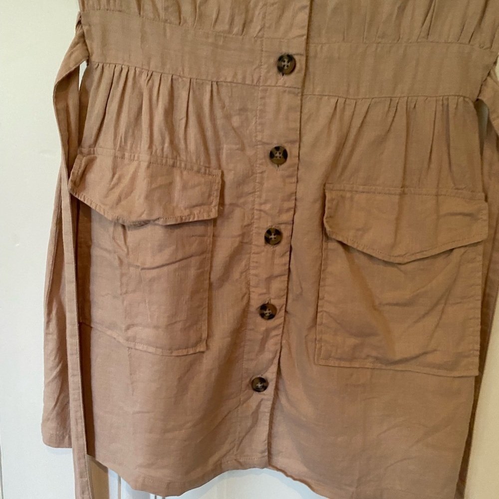 H&M Button Up Utility Dress Safari Style Cargo Dress Beige Brown size xxs - Picture 3 of 9